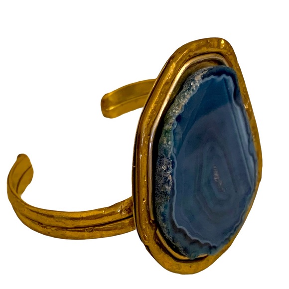 Jewelry - Blue Agate Slice Gold Tone Metal Cuff Bracelet